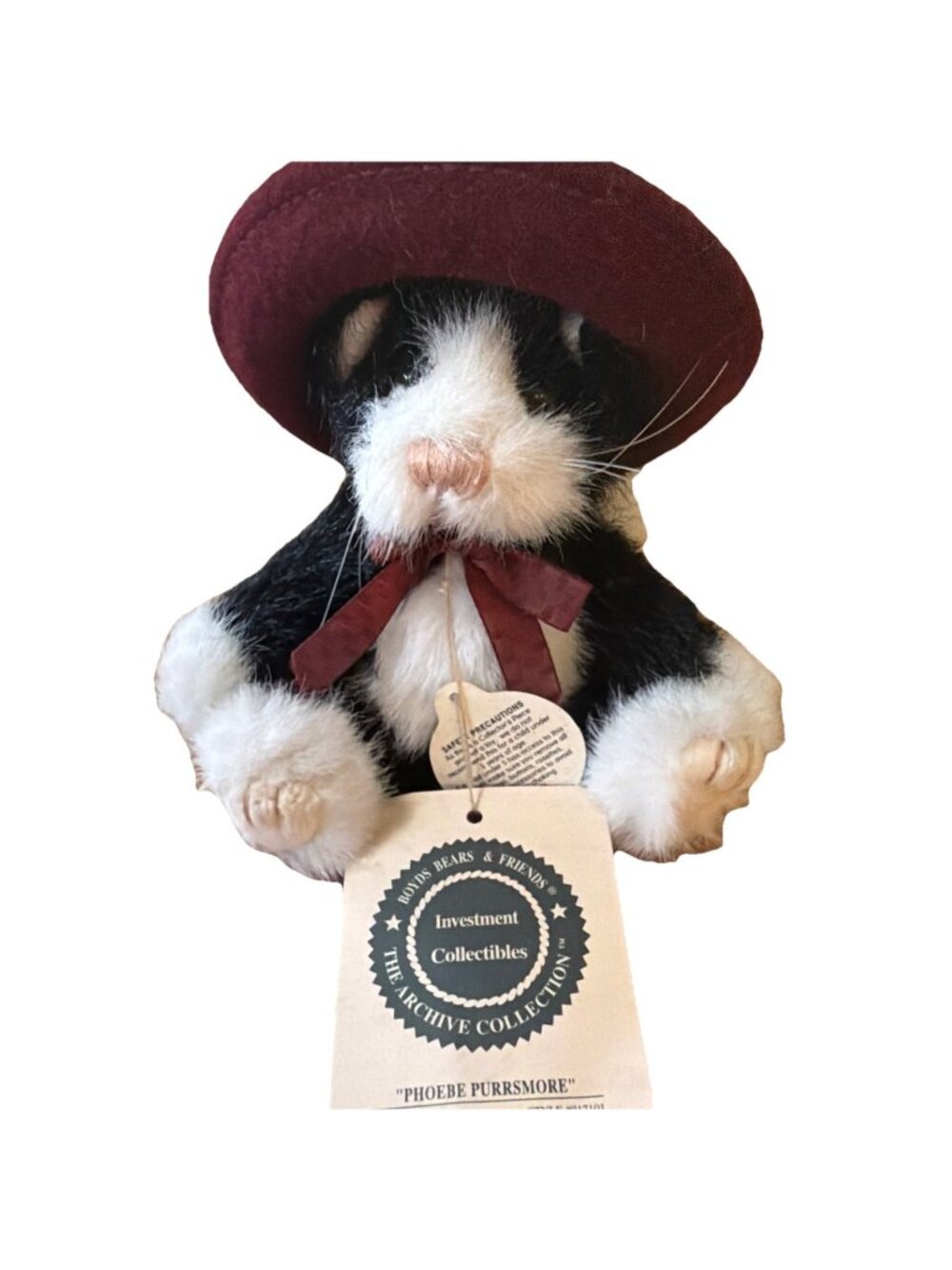 Boyds Bears Phoebe Purrsmore Cat 6" Plush Tuxedo Retired Black White Kitty NWT